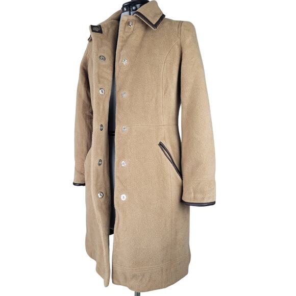 Coach Tan Mohair/Wool Brown Leather Trim Overcoat Sz XS - Picture 11 of 15